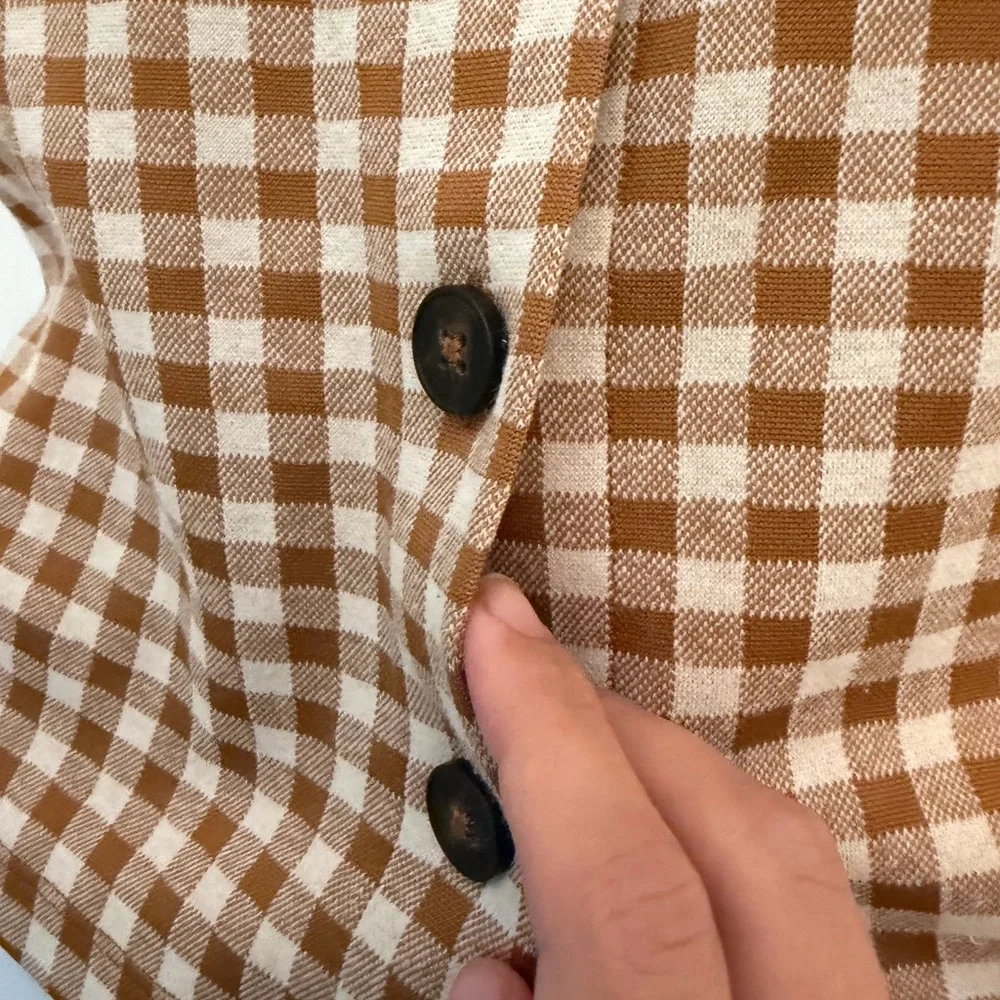 Madewell plaid Brown Checkered Women's Top puff sleeve short sleeve blouse - Picture 2 of 6